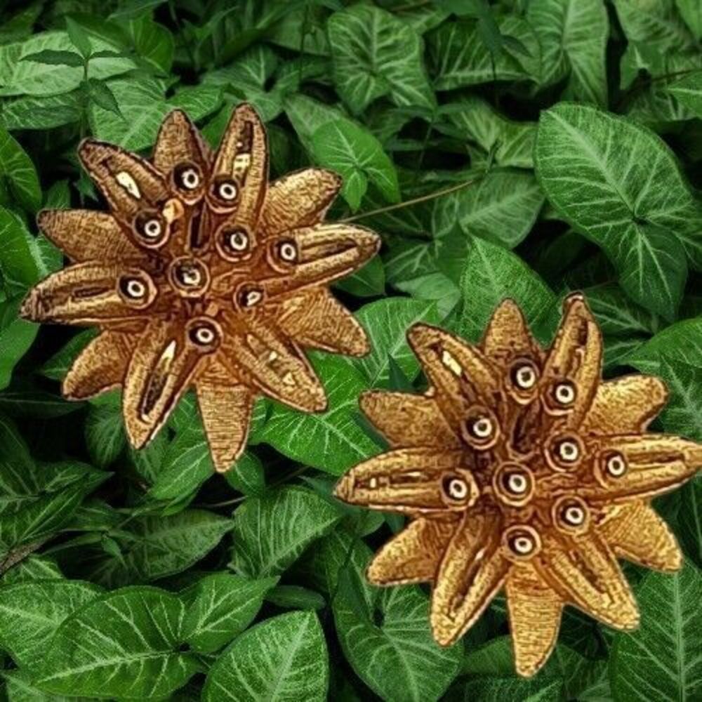 vtg BSK signed Clip-on Earrings Floral Flower Gold-Tone Statement